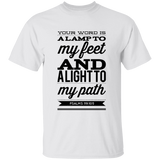 Bible Verse Men 5.3 oz. T-Shirt - "Psalm 119:105" Design 15 (Black Font) - Meditate Healing Christian Store