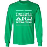 Bible Verse Long Shirt Ultra Cotton T-Shirt - "Psalm 119:105" Design 10 (White Font) - Meditate Healing Christian Store