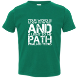 Bible Verse Toddler Jersey T-Shirt - "Psalm 119:105" Design 7 (White Font) - Meditate Healing Christian Store