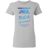 Bible Verses Ladies' 5.3 oz. T-Shirt - "Psalm 61:2" Design 18 - Meditate Healing Christian Store