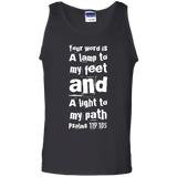 Bible Verse Men 100% Cotton Tank Top - "Psalm 119:105" Design 6 (White Font) - Meditate Healing Christian Store