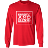 Bible Verse Long Shirt Ultra Cotton T-Shirt - "Psalm 119:105" Design 13 (White Font) - Meditate Healing Christian Store