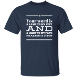 Bible Verse Men 5.3 oz. T-Shirt - "Psalm 119:105" Design 10 (White Font) - Meditate Healing Christian Store