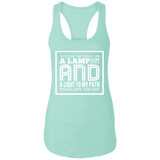 Bible Verse Ladies Ideal Racerback Tank - "Psalm 119:105" Design 12 (White Font) - Meditate Healing Christian Store