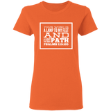 Bible Verse Ladies' 5.3 oz. T-Shirt - "Psalm 119:105" Design 13 (White Font) - Meditate Healing Christian Store
