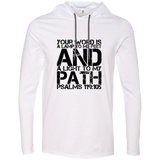 Bible Verse Men Long Sleeve T-Shirt Hoodie - "Psalm 119:105" Design 7 (Black Font) - Meditate Healing Christian Store