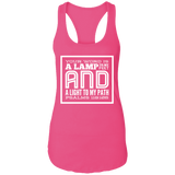 Bible Verse Ladies Ideal Racerback Tank - "Psalm 119:105" Design 12 (White Font) - Meditate Healing Christian Store