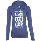 Bible Verse Ladies' Long Sleeve T-Shirt Hoodie - "Psalm 119:105" Design 4 (White Font) - Meditate Healing Christian Store