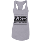 Bible Verses Ladies Ideal Racerback Tank - "Psalm 119:105" Design 11 (Black Font) - Meditate Healing Christian Store