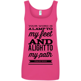 Bible Verses Ladies' 100% Ringspun Cotton Tank Top - "Psalm 119:105" Design 15 (Black Font) - Meditate Healing Christian Store