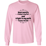Bible Verse Long Sleeve  Ultra Cotton T-Shirt - "Psalm 119:105" Design 1 (Black Font) - Meditate Healing Christian Store