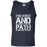 Bible Verse Men 100% Cotton Tank Top - "Psalm 119:105" Design 7 (White Font) - Meditate Healing Christian Store