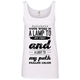 Bible Verses Ladies' 100% Ringspun Cotton Tank Top - "Psalm 119:105" Design 17 (Black Font) - Meditate Healing Christian Store