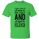 Bible Verse Men 5.3 oz. T-Shirt - "Psalm 119:105" Design 3 (Black Font) - Meditate Healing Christian Store