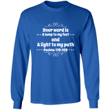 Bible Verse Long Shirt Ultra Cotton T-Shirt - "Psalm 119:105" Design 1 (White Font) - Meditate Healing Christian Store