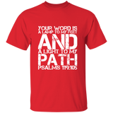 Bible Verse Men 5.3 oz. T-Shirt - "Psalm 119:105" Design 7 (White Font) - Meditate Healing Christian Store