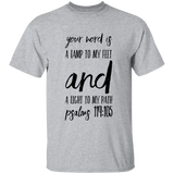 Bible Verse Men 5.3 oz. T-Shirt - "Psalm 119:105" Design 9 (Black Font) - Meditate Healing Christian Store