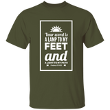 Bible Verse Men 5.3 oz. T-Shirt - "Psalm 119:105" Design 2 (White Font) - Meditate Healing Christian Store