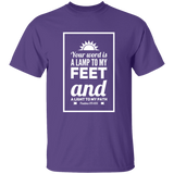 Bible Verse Men 5.3 oz. T-Shirt - "Psalm 119:105" Design 2 (White Font) - Meditate Healing Christian Store