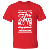 Bible Verse Men 5.3 oz. T-Shirt - "Psalm 119:105" Design 15 (White Font) - Meditate Healing Christian Store