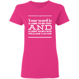 Bible Verse Ladies' 5.3 oz. T-Shirt - "Psalm 119:105" Design 10 (White Font) - Meditate Healing Christian Store