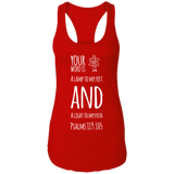 Bible Verse Ladies Ideal Racerback Tank - "Psalm 119:105" Design 19 (White Font) - Meditate Healing Christian Store