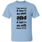 Bible Verse Men 5.3 oz. T-Shirt - "Psalm 119:105" Design 6 (Black Font) - Meditate Healing Christian Store