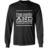 Bible Verse Long Shirt Ultra Cotton T-Shirt - "Psalm 119:105" Design 10 (White Font) - Meditate Healing Christian Store