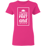 Bible Verse Ladies' 5.3 oz. T-Shirt - "Psalm 119:105" Design 2 (White Font) - Meditate Healing Christian Store