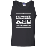 Bible Verse Men 100% Cotton Tank Top - "Psalm 119:105" Design 10 (White Font) - Meditate Healing Christian Store