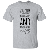 Bible Verse Men 5.3 oz. T-Shirt - "Psalm 119:105" Design 20 (Black Font) - Meditate Healing Christian Store