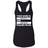 Bible Verse Ladies Ideal Racerback Tank - "Psalm 119:105" Design 20 (White Font) - Meditate Healing Christian Store