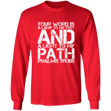 Bible Verse Long Shirt Ultra Cotton T-Shirt - "Psalm 119:105" Design 7 (White Font) - Meditate Healing Christian Store
