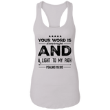 Bible Verses Ladies Ideal Racerback Tank - "Psalm 119:105" Design 16 (Black Font) - Meditate Healing Christian Store