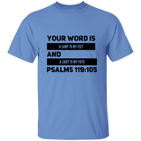 Bible Verse Men 5.3 oz. T-Shirt - "Psalm 119:105" Design 21 (Black Font) - Meditate Healing Christian Store