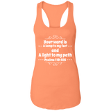 Bible Verse Ladies Ideal Racerback Tank - "Psalm 119:105" Design 1 (White Font) - Meditate Healing Christian Store
