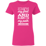 Bible Verse Ladies' 5.3 oz. T-Shirt - "Psalm 119:105" Design 15 (White Font) - Meditate Healing Christian Store