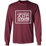 Bible Verse Long Shirt Ultra Cotton T-Shirt - "Psalm 119:105" Design 13 (White Font) - Meditate Healing Christian Store