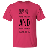 Bible Verse Men 5.3 oz. T-Shirt - "Psalm 119:105" Design 19 (Black Font) - Meditate Healing Christian Store