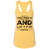 Bible Verses Ladies Ideal Racerback Tank - "Psalm 119:105" Design 16 (Black Font) - Meditate Healing Christian Store