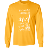 Bible Verse Long Shirt Ultra Cotton T-Shirt - "Psalm 119:105" Design 18 (White Font) - Meditate Healing Christian Store
