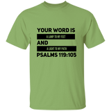 Bible Verse Men 5.3 oz. T-Shirt - "Psalm 119:105" Design 21 (Black Font) - Meditate Healing Christian Store