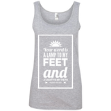 Bible Verse Ladies' 100% Ringspun Cotton Tank Top - "Psalm 119:105" Design 2 (White Font) - Meditate Healing Christian Store
