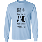 Bible Verse Long Sleeve  Ultra Cotton T-Shirt - "Psalm 119:105" Design 19 (Black Font) - Meditate Healing Christian Store