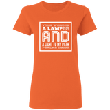 Bible Verse Ladies' 5.3 oz. T-Shirt - "Psalm 119:105" Design 12 (White Font) - Meditate Healing Christian Store