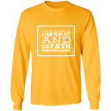 Bible Verse Long Shirt Ultra Cotton T-Shirt - "Psalm 119:105" Design 13 (White Font) - Meditate Healing Christian Store