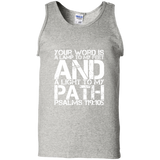 Bible Verse Men 100% Cotton Tank Top - "Psalm 119:105" Design 7 (White Font) - Meditate Healing Christian Store