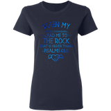 Bible Verses Ladies' 5.3 oz. T-Shirt - "Psalm 61:2" Design 17 - Meditate Healing Christian Store