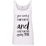Bible Verses Ladies' 100% Ringspun Cotton Tank Top - "Psalm 119:105" Design 9 (Black Font) - Meditate Healing Christian Store