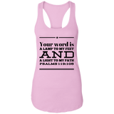 Bible Verses Ladies Ideal Racerback Tank - "Psalm 119:105" Design 10 (Black Font) - Meditate Healing Christian Store